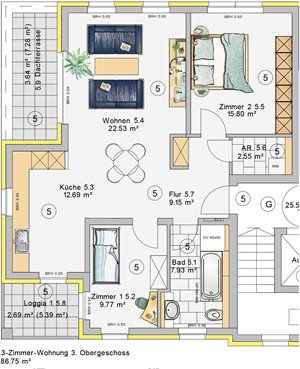 3-Zimmer-Wohnung im 3.Obergeschoss (W5) Wohnhaus 2