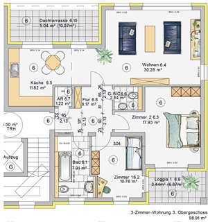 3-Zimmer-Wohnung im 3. Obergeschoss (W6) Wohnhaus 2